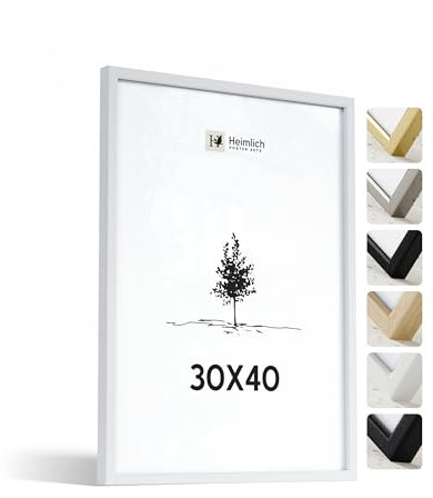 Heimlich® - Bilderrahmen - 30x40 cm, Ayous-Holz, Weiß - Großer Diplom- und Dokumentenrahmen mit Kunststoffabdeckung - Nur zur Wandmontage