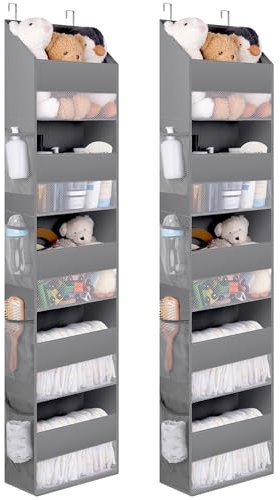 GRANNY SAYS 5-Shelf Hanging Storage Pockets, Pack of 2 Back Door Organiser Storage, Behind Door Storage Organizer for Bedroom Living Room, Dark Grey Overdoor Storage Organiser Nursery Hanging Storage