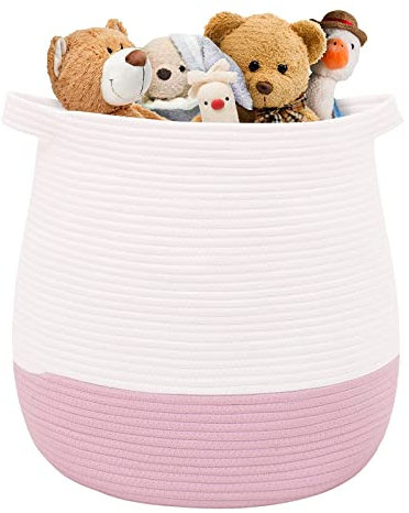 Volhouim Großer gewebter Aufbewahrungskorb, 45 x 42,9 cm, Baumwollseilkorb, Wäsche- und Decken-Organizer, Korb für Spielzeug, Kinderzimmer, Behälter mit Griff (rosa Herz) (Pink)