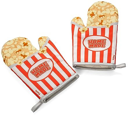 FISURA – Manoplas Horno Estampado. Guantes Horno Originales. Manopla de Horno Divertida de algodón.14 x 30. Algodón y poliéster (Palomitas, Rojo)