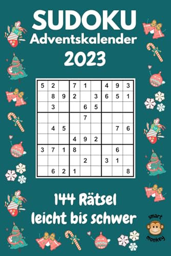 Sudoku Adventskalender 2023 Leicht bis Schwer: Rätsel Adventskalender Buch für Erwachsene und Senioren mit 144 Sudokus