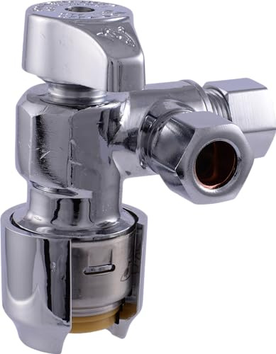 SharkBite Max 1/2 x 1/2 x 3/8 Inch Compression Dual Outlet Angle Stop Valve, Quarter Turn, Push to Connect Brass Plumbing Fitting, PEX Pipe, PE-RT, CPVC, Copper Pipe, UR25558