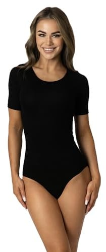 Alkato Damen Body Kurzarm | Alkato Bequemer Damen Baumwolle Body mit Rundhalsausschnitt und Druckknopfverschluss Baumwolle