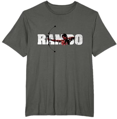 Rambo T-Shirt: Offiziell Lizenziert, Compoundbogen Design, Unisex, Kurzarm, Grau, Klein, EU 40-42