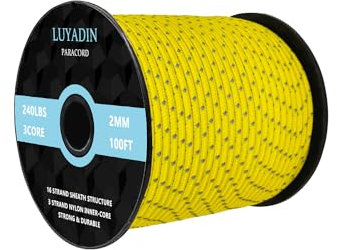 LUYADIN Cuerda de paracaídas reflectante de 240 libras, cable micro utilitario de 2 mm de diámetro, 3 hebras, 100 pies y 200 pies, cuerda de paracaídas para camping, senderismo, pesca, al aire libre y