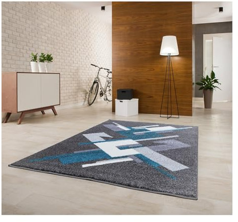 MDEKOR Teppich für Wohnzimmer Schlazimmer Esszimmer 160x230 Grau Türkis ÖKO-TEX Kurzflor Wohnzimmerteppich