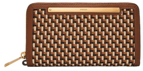 Fossil Women's Liza Zip Around Clutch, Braun und gestreift, 19.54 cm L x 2.54 cm W x 11.43 cm H