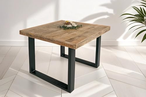 SAM Esstisch 90 x 90 cm Rio, Esszimmertisch aus Mangoholz massiv, U-Gestell aus Metall Schwarz, gerade Kanten