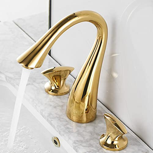 3-Loch-Armaturen for Badezimmer-Waschbecken Messing-Doppelgriff-Warm- und Kaltwasser-Waschbecken-Hahn-Gold (Color : Chrome)