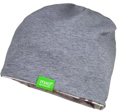 maximo Mini-Beanie, Reversible,Futter Uni/Druck, UV 50 Made in Germany Reversible 55 mittelgraumel./silbermel.-Dino