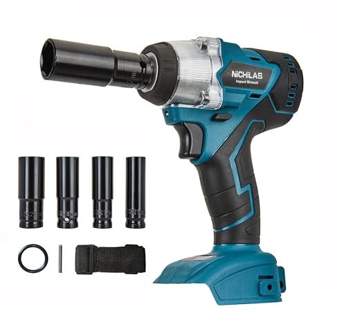 Nichilas Cordless Impact Wrench Compatible with MAKITA 18V BL Series Batteries, Brushless Motor Impact Wrench Driver with 2 IN 1 Work Head, 420Nm Torque (BATTERY NOT INCLUDE)