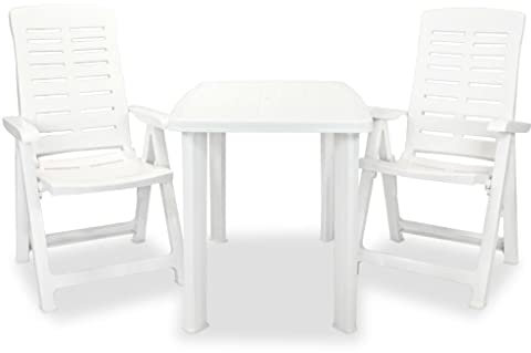 HETFTJN 3-TLG. Bistro-Set, Sitzlounge Garten Loungesessel Gartenstuhl Balkontisch Klein Geeignet für Balkon Außen Wenig Platz Garten Kunststoff Weiß
