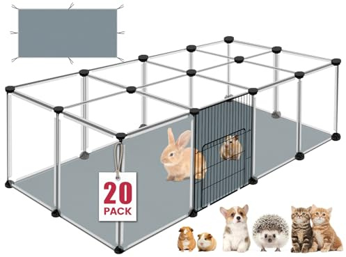 Laufstall für Kleintiere, transparent, mit wasserdichter Matte, tragbares Kunststoffgehäuse, Käfig für Babys, Huhn, Meerschweinchen, Kaninchen, Frettchen, Hamster, Igel für drinnen und draußen, 20