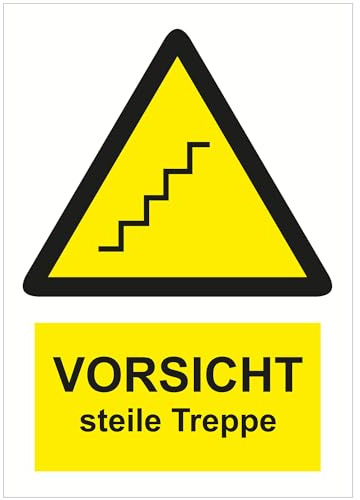 Indigos UG - Schild Steile Treppe - 148x210mm - Hotel, Firma, Schutz, KITA, Arzt, Praxis - Sicherheit - Warnung - Aluverbundplatte 3mm, Wohnung - Hinweisschild - Warnschild