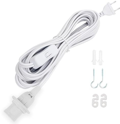 VIEVRE 3,0M Lampenfassung E14 mit Kabel, Lampenfassung mit Schalter, E14 Fassung mit Stecker Max. 60W 250V für Lampenaufhängung,DIY Lampen,Deckenlampe, Weiß