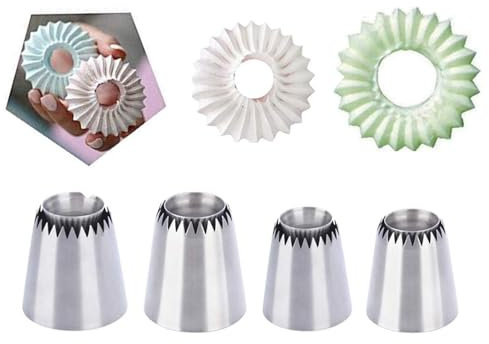 WishesMar 4 Pezzi Grande Beccucci in Acciaio Decorative per Biscotti - Bocchette Ugelli Set per Torte, Cupcakes, Cookie Pasticceria, Pasticcini