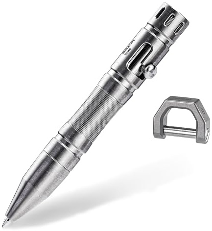 MecArmy TPX8 Mini Titanium Pen Luxury Executive Lightweight Retractable Metal Pen Ink Refillable Novelty Pocket EDC Writing Ballpoint Pens with 1 D Key Ring
