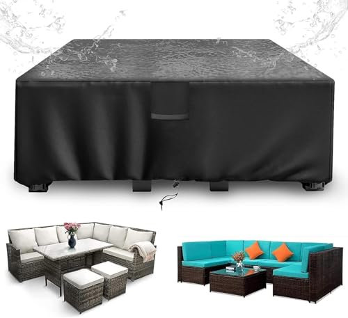 SIRUITON 300x250x100cm Funda Mesa Exterior Impermeable, Funda Muebles Exterior De Jardín con Salidas de Aire, Resistente Al Viento, Resistente a Los Rayos UV, Funda Mesa Jardin Oxford 420D