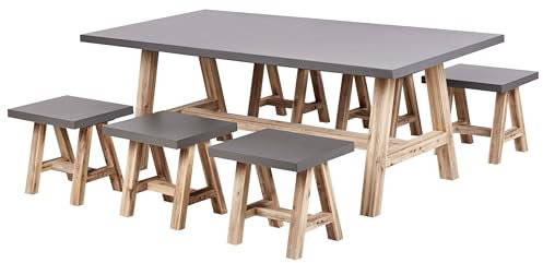 Beliani Gartenmöbel Set 7-teilig Beton Tisch rechteckig 200x100 cm mit 6 Hockern Tonnare