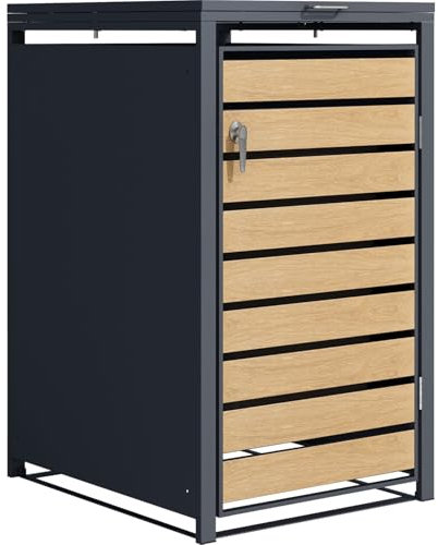 STILISTA Mülltonnenverkleidung aus Metall, für 1 Mülltonne je 240 Liter, Anthrazit/Holz Hell