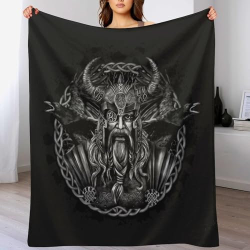 Wikinger Myth Decke Wohndecke Warm & Kuschelig Waschbar, Überwurf Ideal Für Draußen, Camping, Couch, Bett, Reisen – Superweiche Wolldecke (140×180cm)