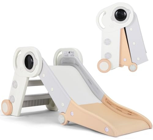 Scivolo per Bambini, Scivolo Indipendenti per Arrampicata, Scivolo Giocattolo da Interno o Esterno, Doppia Pieghevole, Forma Astronauta, Giallo-Grigio