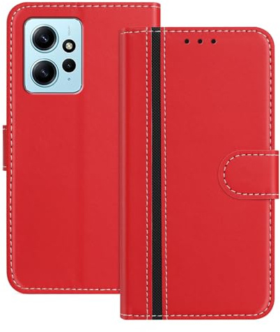 Mo-Beauty Handyhülle Kompatibel mit Xiaomi Redmi Note 12 4G, PU Leder Magnetic Flip Wallet Klappbare Stoßfest Kartenfach Schutzhülle Standfunktion Case Cover Etui für Redmi Note 12 4G (Rot)