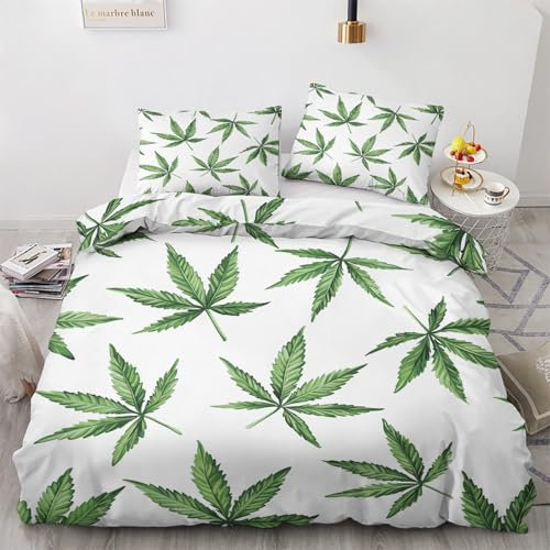 SUWALI Marihuana Bettwäsche 135x200, Cannabis Motiv Bettbezug und 1 Kissenbezug 80x80 - Weiche Kuschelige Mikrofaser Wendebettwäsche 2tlg mit Reißverschluss, Allergiker Geeignet
