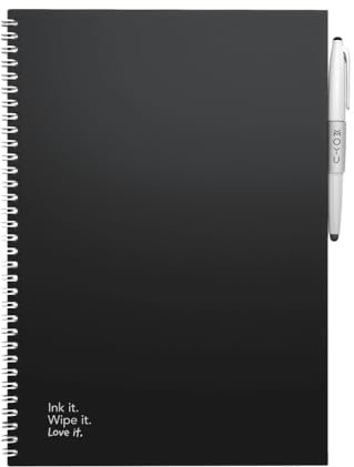 MOYU Erasable Notebook - A4 Stone Paper - Hardcover - Pitch Black - Multifunctional Pages - Includes Erasable Pen, Cloth, and Pen Holder