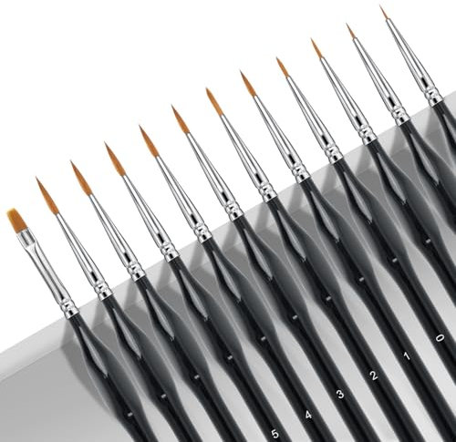 AiQInu 12 Stück Feine Pinsel Set, Detail Pinsel Acrylfarbe, Pinselset für Acryl Aquarell Modellbau, Miniatur Künstlerpinsel für Nagelkunst, Ölgemälde, Modellbau und Strichmalerei