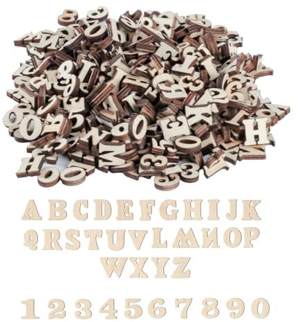 400 Stück 15mm Kleine Holzbuchstaben zum Basteln und Holzzahlen: 200 STK Holz Buchstaben(A-Z) & 200 Holz Zahlen(0-9), für DIY Handwerk Home Hochzeit Party Dekoration