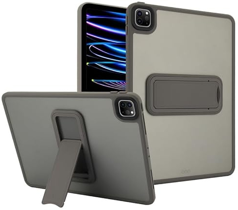 Étui de protection fin en polycarbonate rigide résistant aux chocs pour iPad Pro 11 4e/3e/2e génération 2022/2021/2020 avec béquille, gris