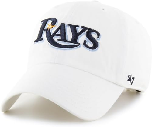 47 MLB White Team Color Primary Logo Clean Up Adjustable Strap Hat Cap, Adult One Size Fits All, Tampa Bay Rays, One size