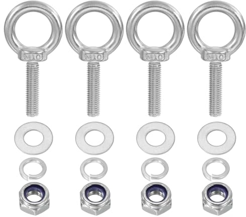 PATIKIL M10 x 40mm Occhiello Con Dado, 4 Pezzi 304 Acciaio Inossidabile Occhiello Di Sollevamento Vite Filettata Per Appendere, Argento
