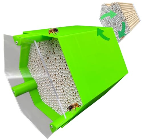 Wildbienen-Nisthilfe – absolut haltbar & wetterfest. Insektenhotel mit 600 Nisthülsen. Hochwertiges Wildbienenhotel für Gartenfreunde (Grün, Bienenhotel mit Vogelschutzabdeckung)