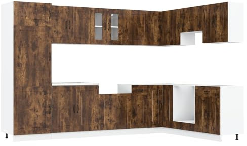 vidaXL Gabinete Base de Fregadero de Cocina Roble Ahumado | Madera ingenierizada Duradera Ajustable | Amplio Almacenamiento | Aspecto Moderno | Unidad de 80 cm L x 46 A x 81.5 H | Muebles de cocin