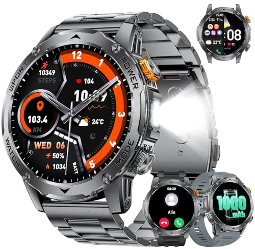 LIGE Reloj Inteligente Hombre con 1000mAh Batería, 1.75 HD Smartwatch Hombre con Llamadas Bluetooth/LED Linterna,Pulsómetro/Monitor Sueño,110+ Modos Deporte/IP68 para Android iOS,Negro