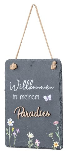 levandeo Schiefertafel Willkommen 15x20cm Paradies Wandbild Wanddeko Schwarz Geschenk Gartenbild Dekobild Tafel Sprüche Zitat
