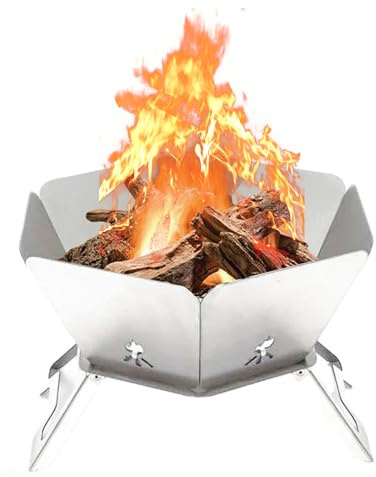 Tragbare Feuerstelle für Camping, Faltbare Feuerstelle Edelstahl Outdoor, Camping Feuerschale für Picknick, Grill, Lagerfeuer
