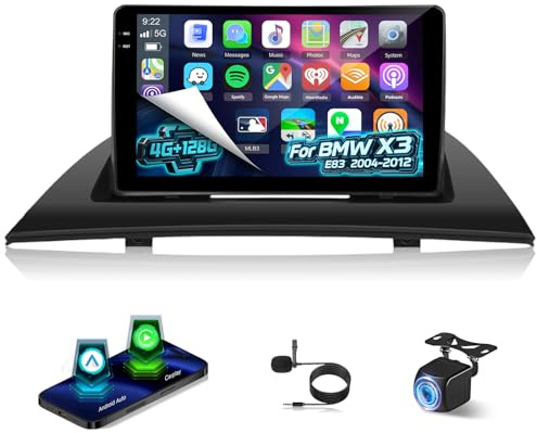 NHOPEEW 4+128 GB Radio para Coche con Android para BMW X3 E83 2004-2012 con compatibilidad con CarPlay y Android Auto, WiFi, GPS, Controles en el Volante,Canbus