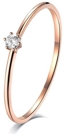 KnSam Echtschmuck Freundschaftsringe Rosegold 18K 750, Zierlich Solitär Diamantring mit Diamant 0.05ct, Rose Gold Au750 Ringe ohne Nickel, Gr.53 (16.9)