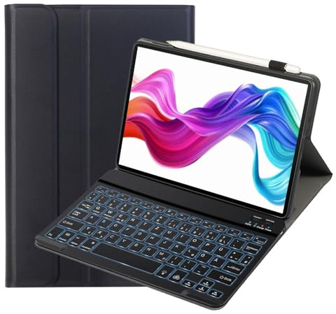 leleyo Tastatur Hülle für Samsung Galaxy Tab A 10,1(T510/T515) Cover mit Tastatur 7 Farben Beleuchtung Magnetische Abnehmbare Deutsches QWERTZ Layout für Galaxy Tab A,Schwarz