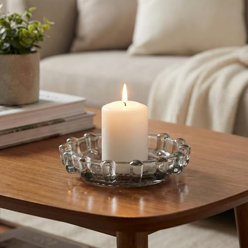 Crystal Grey Bubble Candle Dish & Holder: Small Decorative Glass Tray | Chic Display for Pillar Candles Diffusers Soaps & Jewelry, Fits Kitchen Islands Coffee Table Centerpieces Bathroom Counters