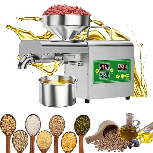Kgfvesdc Oil Press Machine Stainless Steel Oil Expeller [Manual Temperature Control/Dual Hot and Cold Press / 1000w] for Grains, Spices, Coffee Beans, Corn, and Chinese Herbs