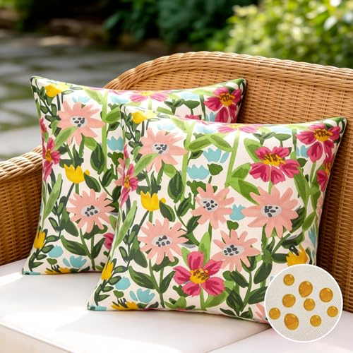 Aisybaklyn Kissenbezug 50x50 Kissenbezüge Outdoor Kissen Wasserdicht Dekokissen Kissenhüllen Sofakissen für Bankauflage Frühling Outdoorkissen Sommer Zierkissensen Rosa Cushion Blume Muster 2er Set