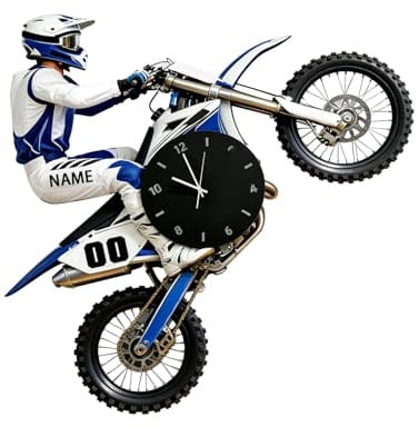 Personalisierte Motocross Rider Wanduhr Geschenk Motorrad Liebhaber, 2D Flachdruck benutzerdefinierte Rider Name Text Motorrad Rider geformte Uhr Wand hängende Heimdekoration Schlafzimmer Dekor
