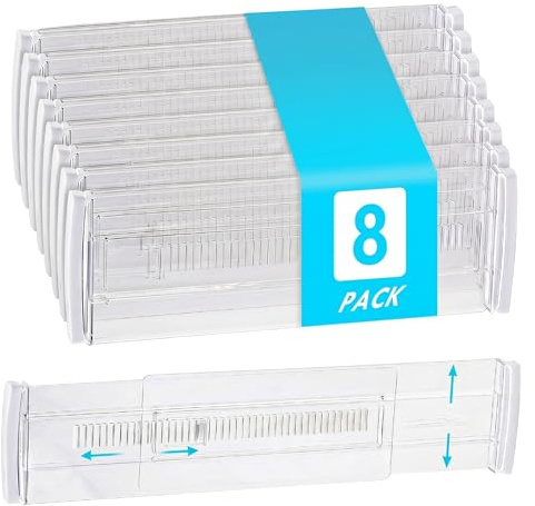 Schubladentrenner Verstellbar Set, Transparente Schubladenteiler Verstellbar Länge 28,7 bis 50,5cm, Schubladen Trenner Organizer Schubladenteiler für Küche,Kleiderschrank, Schreibtisch,Kommode