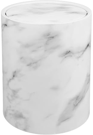 CRAFTHROU PP Bin Swing 12l Lid Marble Trash White Can Kitchen | Creative Marbling Style, Smooth Interior, Space-saving Design, for Living Room and Craft Room Use