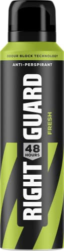 Right Guard Men's Deodorant Fresh, 48 Hour High Performance Anti-Perspirant Aerosol Spray, No White Residue, Alcohol Free, Dermologically Tested 150ml