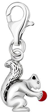 Quiges Charm Anhänger Rot Emaille 3D Eichhörnchen 925 Silber mit Karabinerverschluss für Bettelarmband
